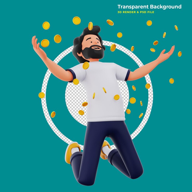 Un personaje de dibujos animados masculino rico con mucho dinero