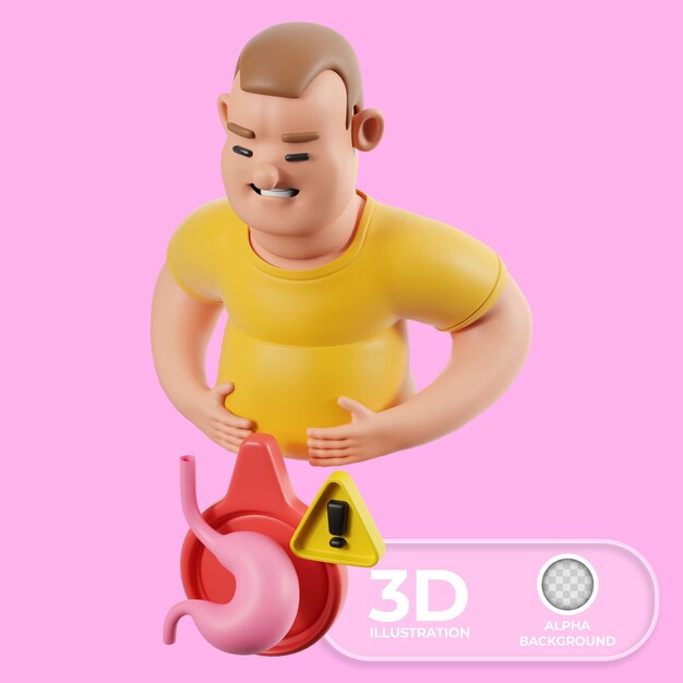 Personaje con dolor de estómago ilustración en 3D