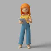 PSD gratuito personaje femenino 3d con dispositivo de tableta