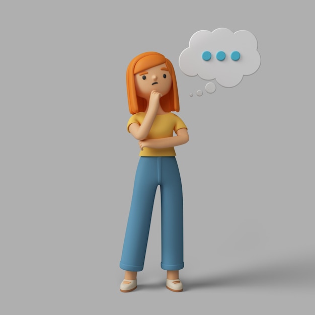 Personaje femenino 3D pensando en algo
