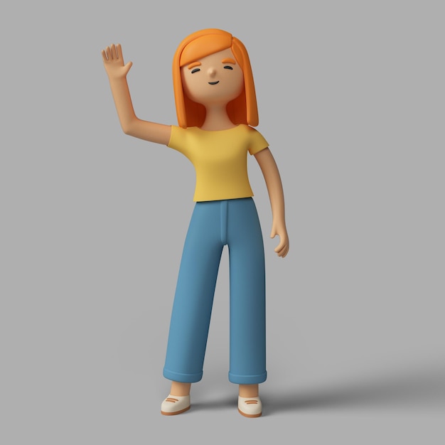 Personaje femenino 3d que agita