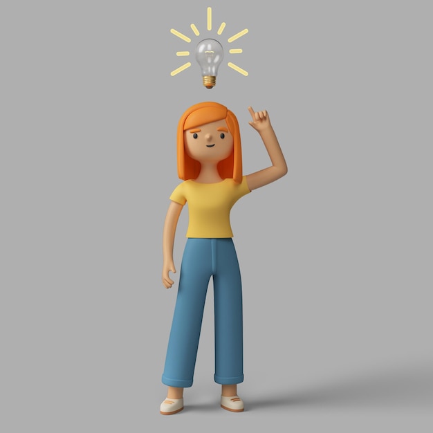 Personaje femenino 3D que tiene una idea