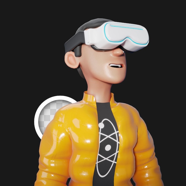 Personaje con gafas de realidad virtual ilustración 3D