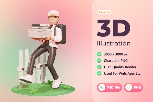 Personaje de ilustración 3d, chico de escuela secundaria, utilizado para web, aplicación, infografía