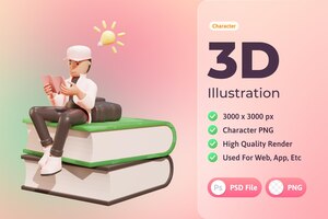 PSD gratuito personaje de ilustración 3d, chico de escuela secundaria, utilizado para web, aplicación, infografía