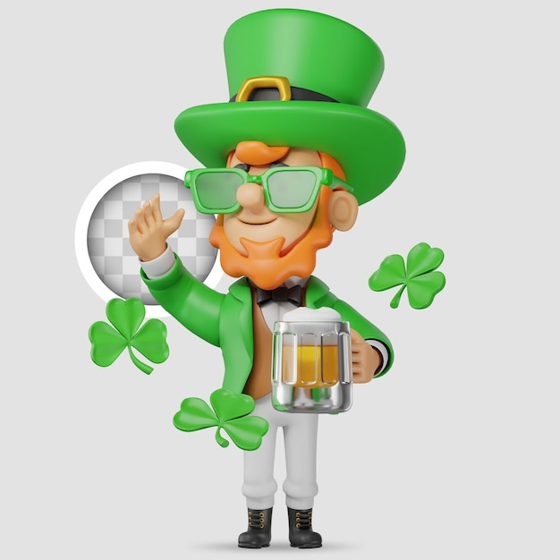 El personaje de san patricio bebiendo cerveza