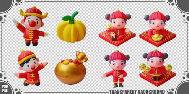 Personajes festivos con calabazas y objetos de oro