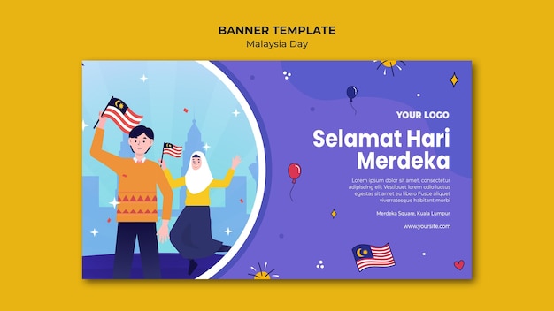 Personas con plantilla web de banner de banderas de malasia