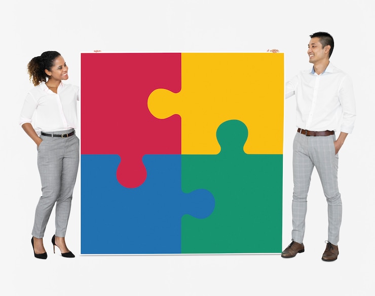 PSD gratuito persone di affari che collegano i pezzi del puzzle