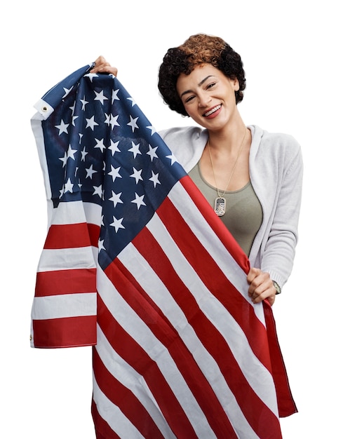 Persoon met Amerikaanse vlag geïsoleerd