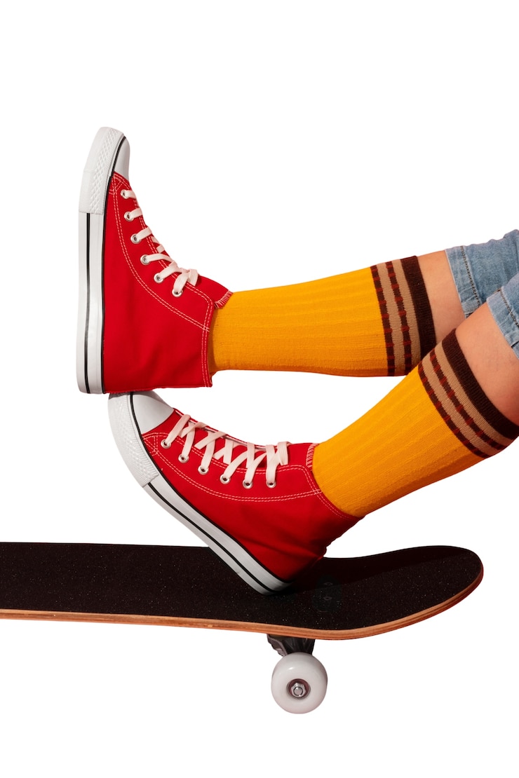 Gratis PSD persoon met skateboard en schoenen