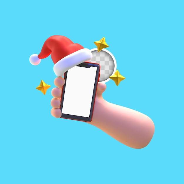 Pictogramtelefoon met kerstthema. 3D-rendering