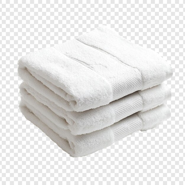 Una pila de cuatro lujosas toallas blancas, toallas de baño suaves, esponjosas y absorbentes.