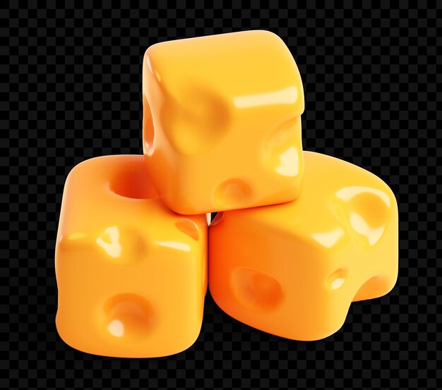 Una pila de cubos de queso de dibujos animados en 3D de estilo brillante