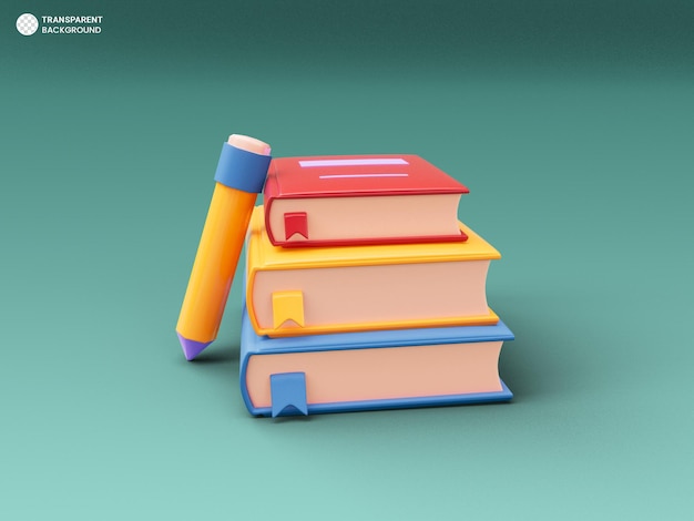 Pila, de, libros, icono, aislado, 3d, render, ilustración