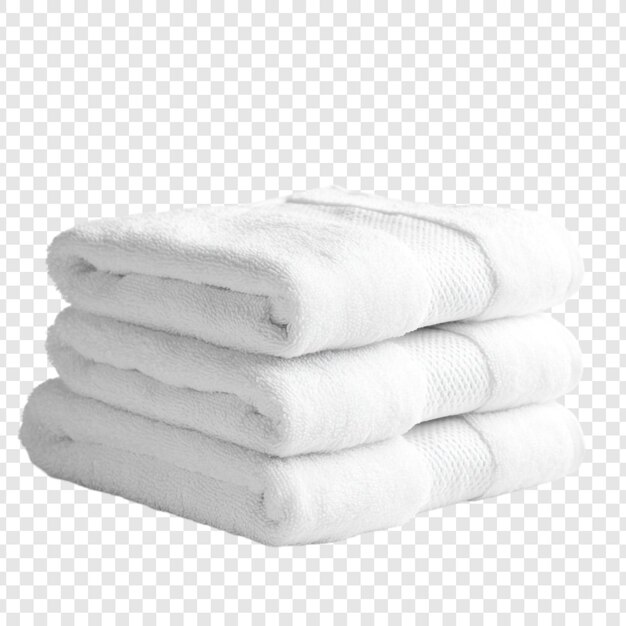 Una pila de tres lujosas toallas de baño blancas suaves, esponjosas, absorbentes, hoteles, calidad, limpieza, frescura, spa, higiene del baño.