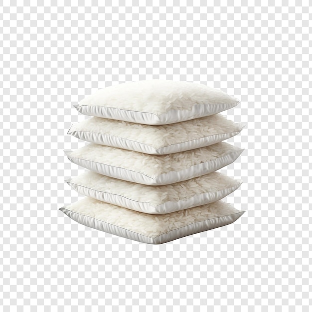 Pilas de arroz blanco de 10 kg aisladas sobre fondo transparente