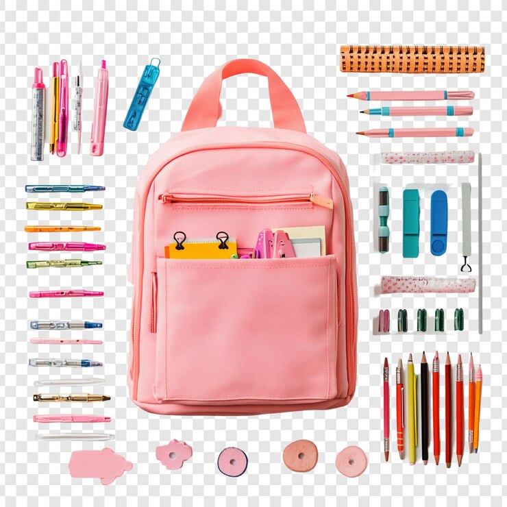 PSD Gratis pink backpack with school supplies a colorful back to school scene