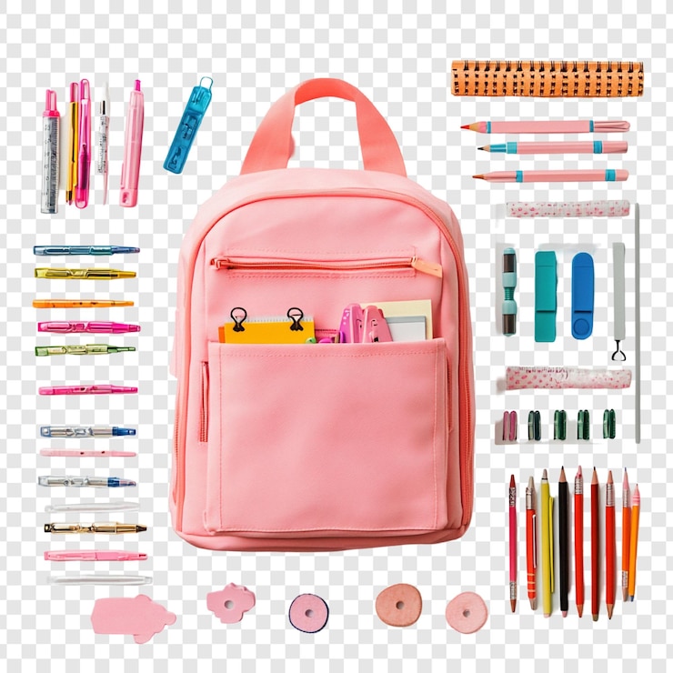 PSD Gratis pink backpack with school supplies a colorful back to school scene