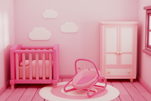 Gratis PSD pink room 3d rendering illustratie