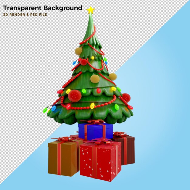 Pino de ilustración 3D y caja de regalo