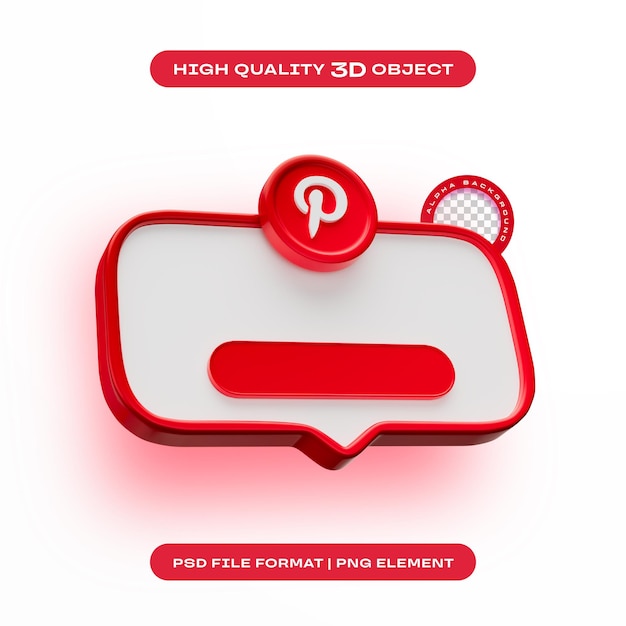 PSD gratuito pinterest renderizado en 3d aislado con icono de elemento de banner