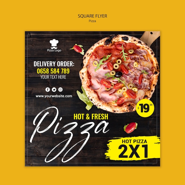 Pizza restaurant vierkante flyer sjabloon met foto