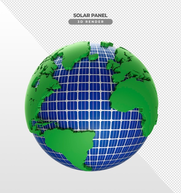 Placas de energía solar tierra para techo en renderizado realista 3d