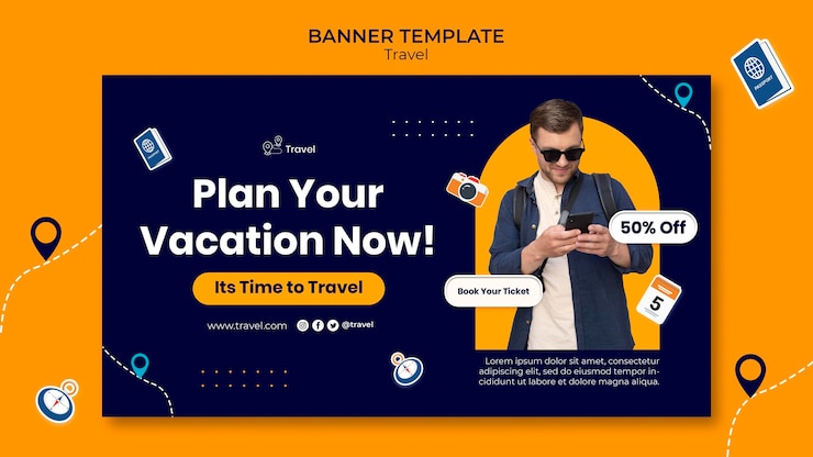 PSD gratuito planificar plantilla de banner de vacaciones