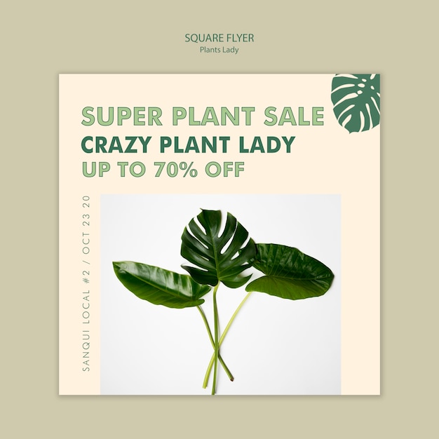 Plant dame vierkant flyer ontwerp