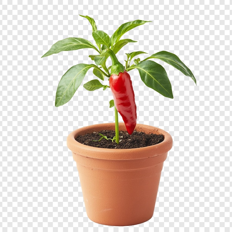 PSD gratuito una planta de pimienta roja vibrante en una olla de terracota