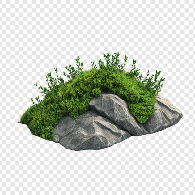 Las plantas verdes exuberantes en las rocas grises escena de la naturaleza fondo aislado