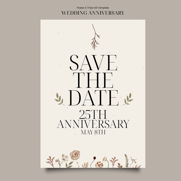 plantilla de aniversario de bodas con flores