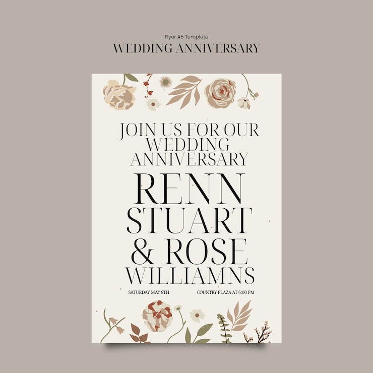 PSD gratuito plantilla de aniversario de bodas con flores