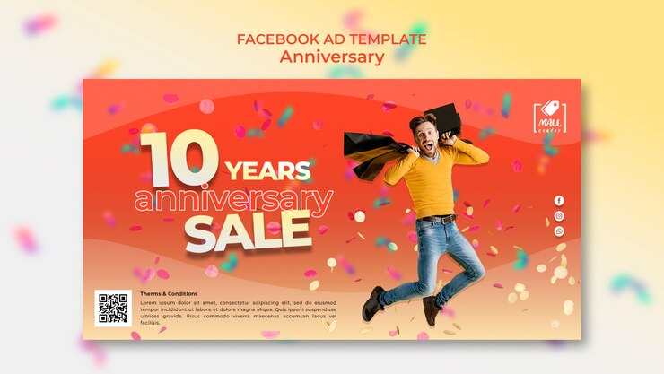 PSD gratuito plantilla de aniversario de diseño plano
