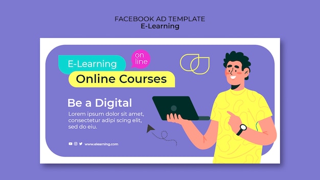 Plantilla de anuncio de facebook de aprendizaje electrónico de diseño plano