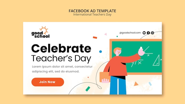 Plantilla de anuncio de facebook del día del maestro de diseño plano