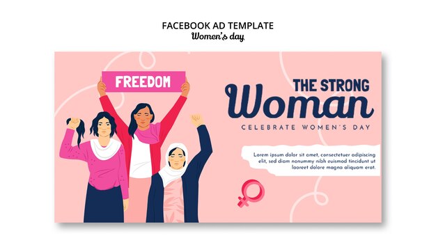 Plantilla de anuncio de facebook del día de la mujer plana dibujada a mano