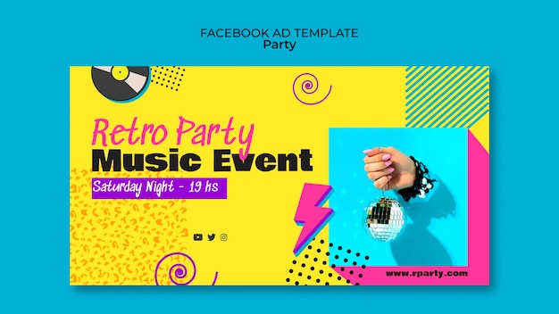 PSD gratuito plantilla de anuncio de facebook de fiesta colorida de diseño plano