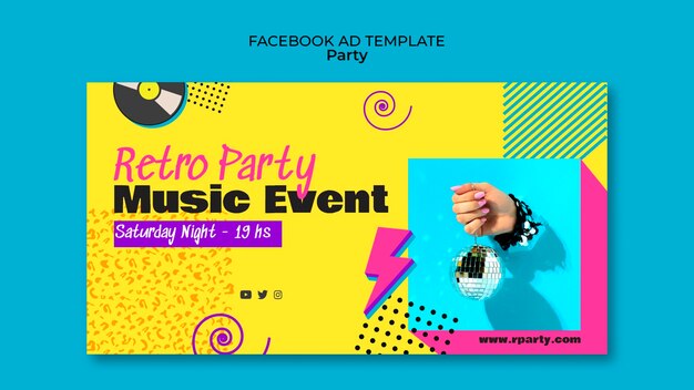 Plantilla de anuncio de facebook de fiesta colorida de diseño plano