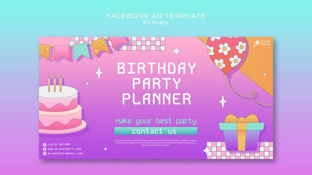 plantilla de anuncio de Facebook para la fiesta de cumpleaños de Gradient