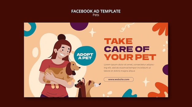 Plantilla de anuncio de facebook de mascota de diseño plano