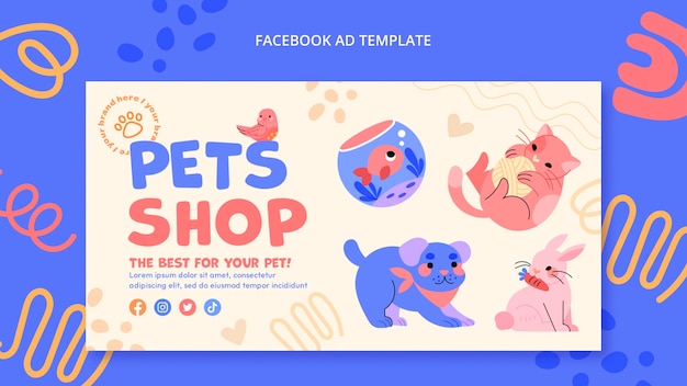 Plantilla de anuncio de facebook de mascota de diseño plano