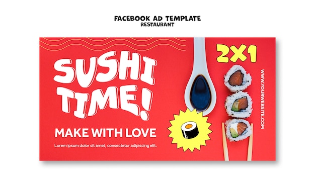 Plantilla de anuncio de facebook de sushi de diseño plano