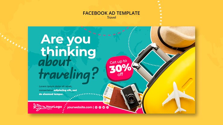 PSD gratuito plantilla de anuncio de facebook de viaje de diseño plano