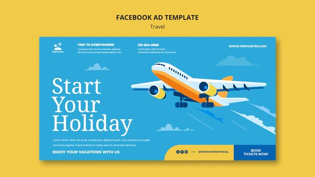 Plantilla de anuncio de facebook de viaje de diseño plano