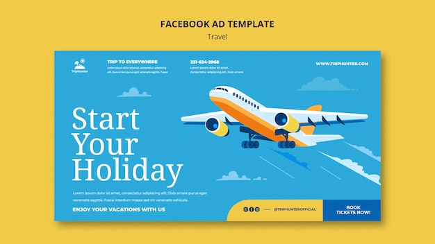 Plantilla de anuncio de facebook de viaje de diseño plano