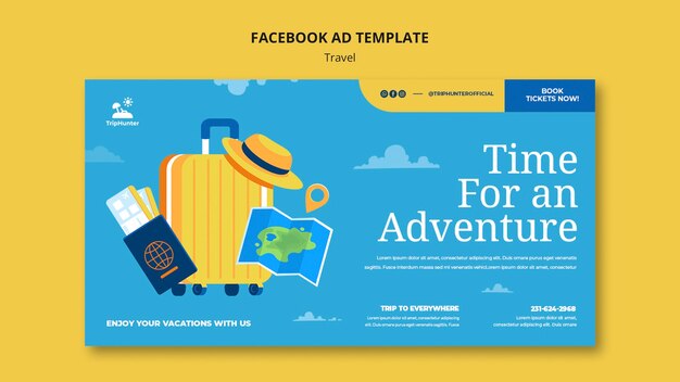 Plantilla de anuncio de facebook de viaje de diseño plano