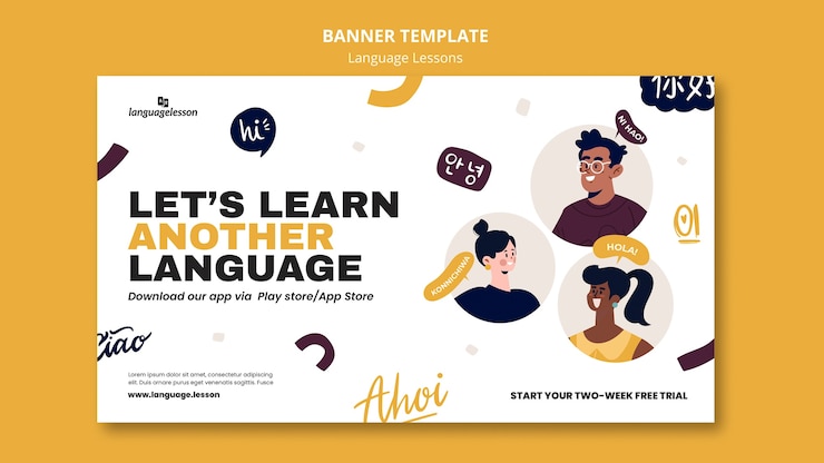PSD gratuito plantilla de aprendizaje de idiomas de diseño plano