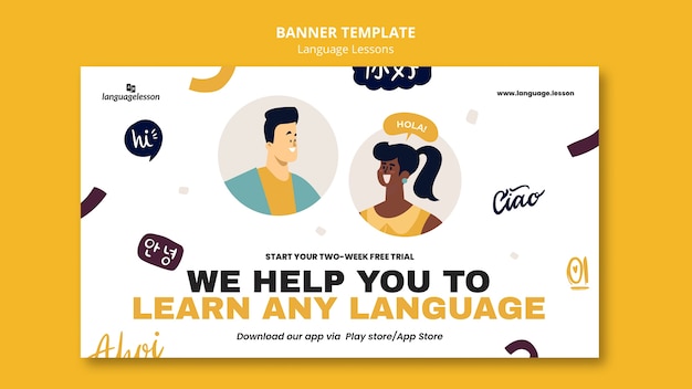 PSD gratuito plantilla de aprendizaje de idiomas de diseño plano
